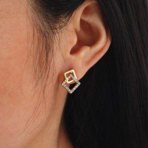 Diamond Shaped Golden Earrings with Rhinestones